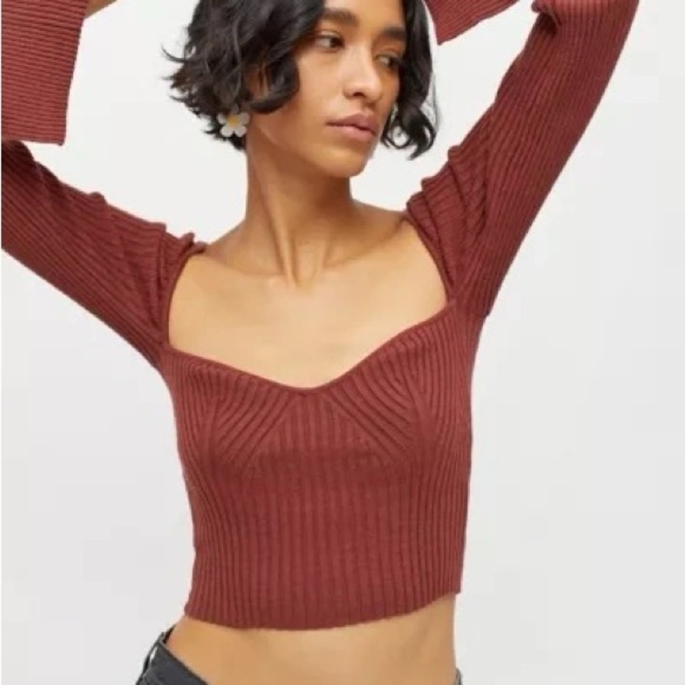 Rust Ribbed Knit Crop Top from Urban Outfitters